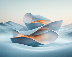 Poster - Abstract blue folded forms sculpture