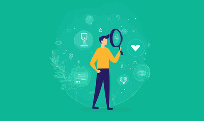 Wall Mural - generative ai-powered search experience concept with icons on green background