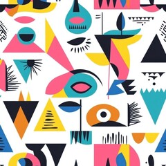Poster - Vibrant baby pattern featuring bold geometric shapes and high-contrast colors in a playful modern style perfect for nursery decor Generative AI