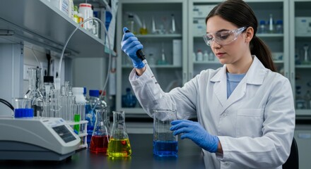 Wall Mural - scientist conducts experiment in modern laboratory setting