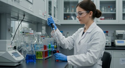 Wall Mural - young scientist conducting experiments in modern laboratory setting