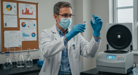 Wall Mural - scientist in laboratory analyzing samples for medical research and development
