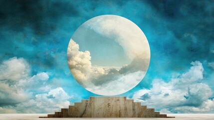 Wall Mural - minimalist cloud composition with soft blue hues, a circular focal point, and airy textures.