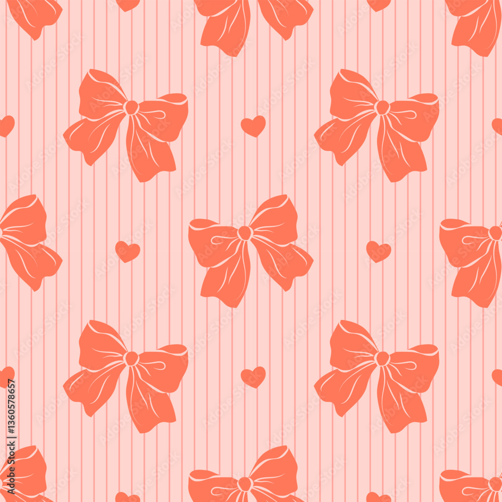 seamless pattern with cute red bow on pink background. Hand drawn ...