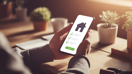 Person using a smartphone app to manage their home checklist