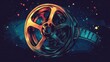 © florynstudio3 - Vintage film reel illustration displays retro style. Simple line drawing captures motion picture concept. Object suitable for film festival posters. Stylish graphic design for media lovers. Perfect