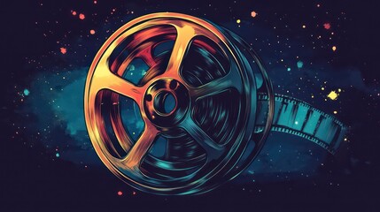Wall Mural - vintage film reel illustration displays retro style. simple line drawing captures motion picture con