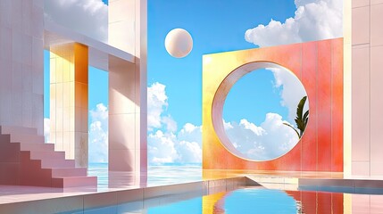 Wall Mural - abstract pastel blue sky with soft white clouds moving in a balanced minimalist scene.