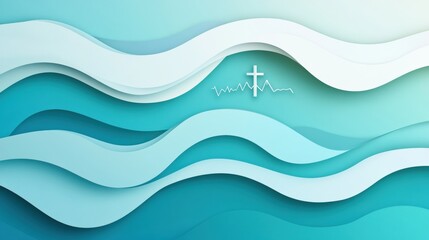Aufkleber - Layered paper art background featuring calming blue, teal, and white tones with subtle medical symbols and space for text Generative AI