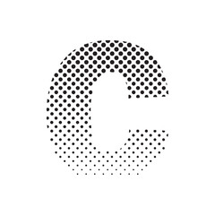 Aufkleber - uppercase letter C in halftone dot pattern, modern black and white typography design with fading effect, concept of graphic design, branding, typography art, digital print