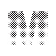 Aufkleber - uppercase letter M in halftone dot pattern, modern black and white typography design with fading effect, concept of graphic design, branding, typography art, digital print