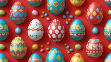 Wall Mural - easter egg seamless pattern on red background