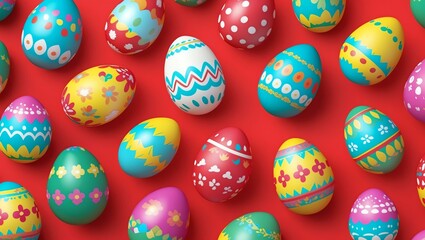 Wall Mural - easter egg seamless pattern on red background