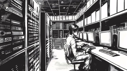 Server Room Technician at Work
