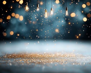 Poster - Gold glitter background with edison bulbs