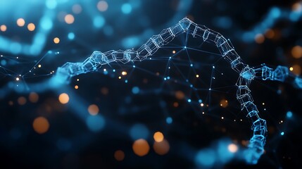 Science research digital background with luminous hex mesh particle structure
