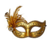 © GMeta - Luxurious gold masquerade mask adorned with metallic patterns shimmering crystals and elegant feathers for a sophisticated and extravagant appeal