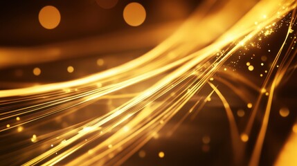 Fototapete - Abstract futuristic golden neon lines with glowing reflections, soft bokeh, and dynamic modern energy. A luminous high-tech aesthetic.