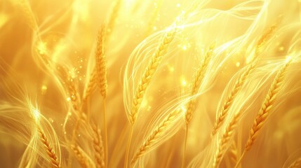 Fototapete - Golden wheat transforms into glowing energy waves, creating a dreamy surreal landscape Generative AI
