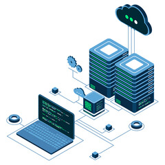 Wall Mural - computer technology isometric illustration. computation of big data center. cloud computing. online 