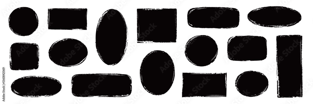 Partly Rough Box Texture Brush frame rough rectangle box shape set. Text box frame rough grunge ...