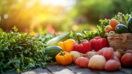 Poster - Vibrant farm landscape with fresh organic produce prepared for delivery under warm sunlight Generative AI