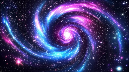 Cosmic spiral galaxy ablaze with vibrant nebulae