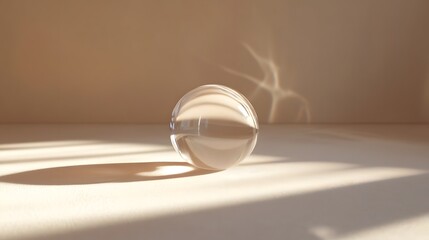 Aufkleber - Glass sphere casting shadow on beige surface under sunlight beams