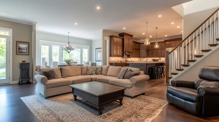 Poster - Modern open plan living room showing kitchen and staircase