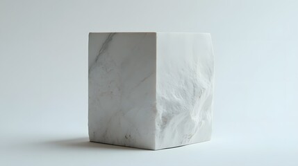 Leinwandbilder - White marble cube standing on white background representing minimalism and purity