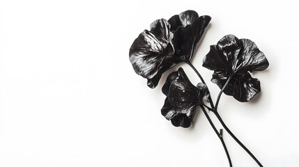 Aufkleber - Black painted leaves creating a stunning contrast on white background