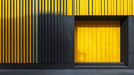 Poster - Modern building facade showing yellow and black vertical slats with entrance