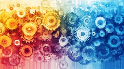 Aufkleber - Colorful gears interlock, showing complex machinery and system.