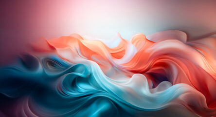 Wall Mural - abstract flowing shapes blend blue, orange, and white hues in a soft, dreamy manner. resembles smoke