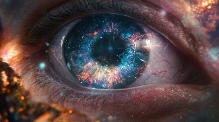 Wall Mural - A close up image of an eye with a galaxy reflection