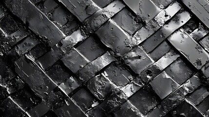 Fototapete - Black tar covering interwoven metal bands creating abstract textured background