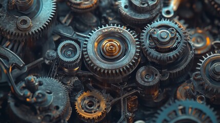 Poster - Close-up of intricate metal gears, showcasing complex machinery and industrial design.