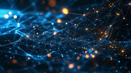 Fototapete - Abstract digital network connection. Glowing nodes and lines forming a complex web.