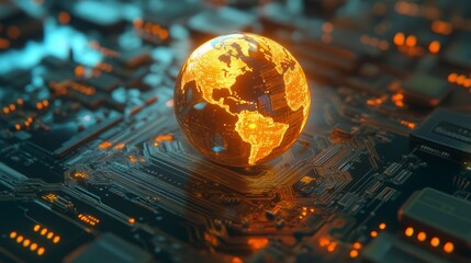 Aufkleber - Illuminated globe on a circuit board, representing global connectivity and technology. (1)