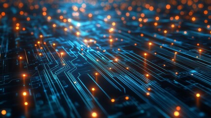 Leinwandbilder - Abstract digital circuit board with glowing nodes and lines, representing data flow and connectivity.