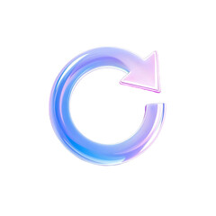 A vibrant iridescent circular arrow symbolizing continuous renewal and endless possibilities with a glassy, smooth texture and pastel color palette.
