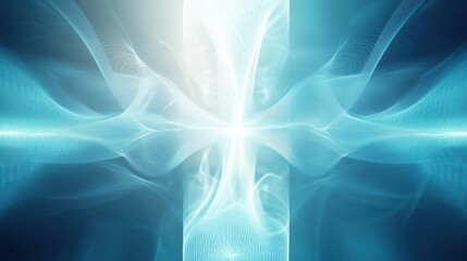 Leinwandbilder - Futuristic blue and white abstract design featuring glowing waveforms merging into a cross symbol for healthcare technology Generative AI