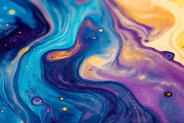 colorful abstract background with an oil slick on the water surface. blue, purple, and yellow colors