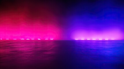 Wall Mural - Abstract background with pink and blue neon lights and fog.