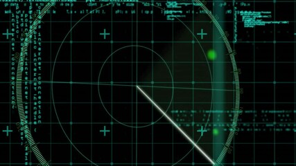 Wall Mural - Displaying data and code, digital radar screen in green over black background