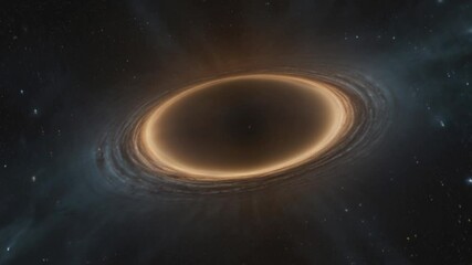Wall Mural - artistic illustration of a stunning black hole in the middle of space. The black hole itself is depicted as a pitch-black circle, surrounded by a bright orange ring of light.