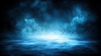 Canvas Print - Dark blue smoky background with bright light on the ground, suitable for design and digital art.