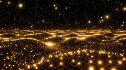 Abstract Futuristic Technology Background, Digital Landscape of Grid and Waves, Data Network
