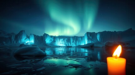 arctic glacier illuminated by northern lights – majestic 8k frozen landscaparctic glacier, northern 