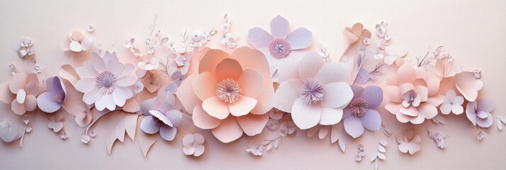 Aufkleber - Elegant floral paper art composition featuring layered flowers in soft pink and purple tones with intricate cutout details for decorative inspiration